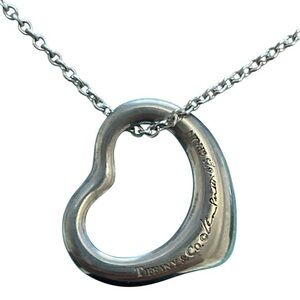 Tiffany & Co. Silver Platinum Elsa Peretti Small Open Heart Pendant Necklace